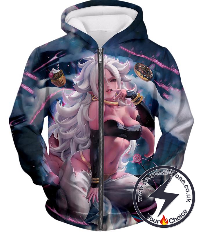 Dragon Ball Super Sexy Evil Android 21 Extremely Intelligent Creation Cool Black Zip Up Hoodie